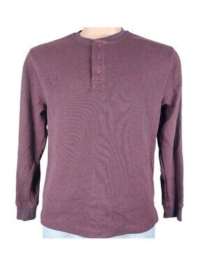 Victory Men's Burgundy Waffle-Knit Raglan Sleeve Henley-Neck T-Shirt Size L